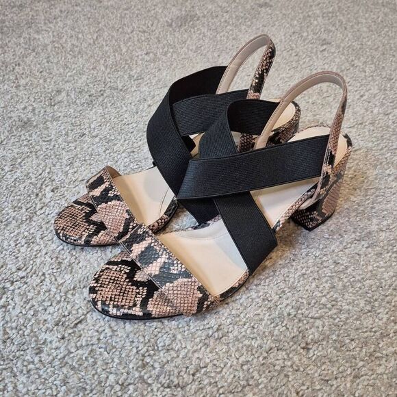 Cole Haan Women’s 8 Aniston Elastic Black Snake Print Leather Heels Sandals - Picture 1 of 8